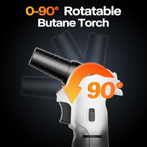  Adjustable Flame Butane Torch Lighter with Safety Lock - 0-90° Rotating Angle - Refillable Kitchen Burner for Soldering