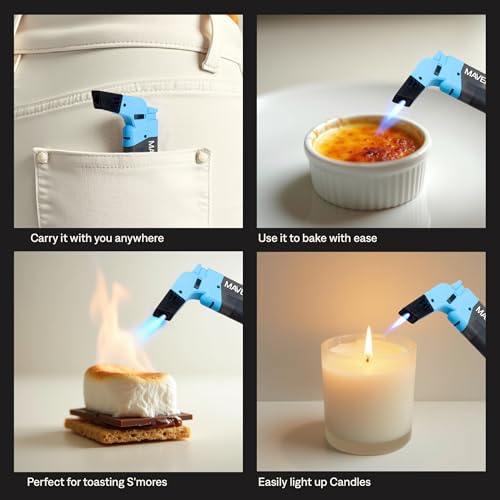  Popper Adjustable Jet Flame Butane Lighters, 5 Pack, Windproof Mini Pocket Torch for Kitchen, Candles, Cooking, Baking,