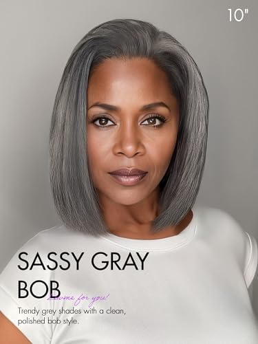 LUVME HAIR Grey Salt & Pepper Bob Wig - Pre Cut Glueless Lace Front 10 Inches Bob, Natural Straight Side Part  
LUVME HA