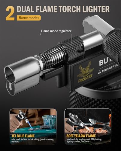  RAVS Butane Torch Lighter - DUAL Flame Mode Kitchen Torch for Cooking and Soldering
| RAVS Butane Torch Lighter - Refil