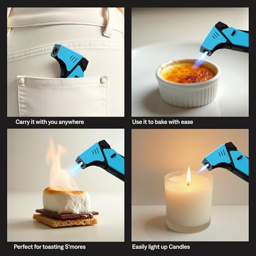 Pro Mini Torch Lighters, Windproof Mini Pocket Torch for Kitchen and BBQ, 5 Pack Refillable Butane Gas Lighters with Adj