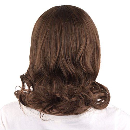 MapofBeauty 16 Inch Short Side Bangs Medium Curly Wig for Women (Brown) - Fashionable Hair Accessory for Daily Wear and
